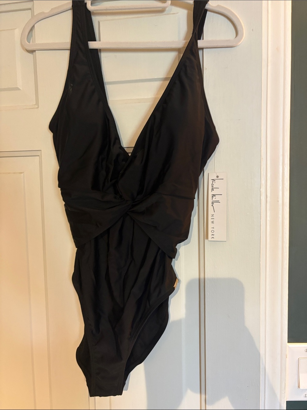 NWT Nicole Miller Black Twist-Front Womens One-Piece Swimsuit